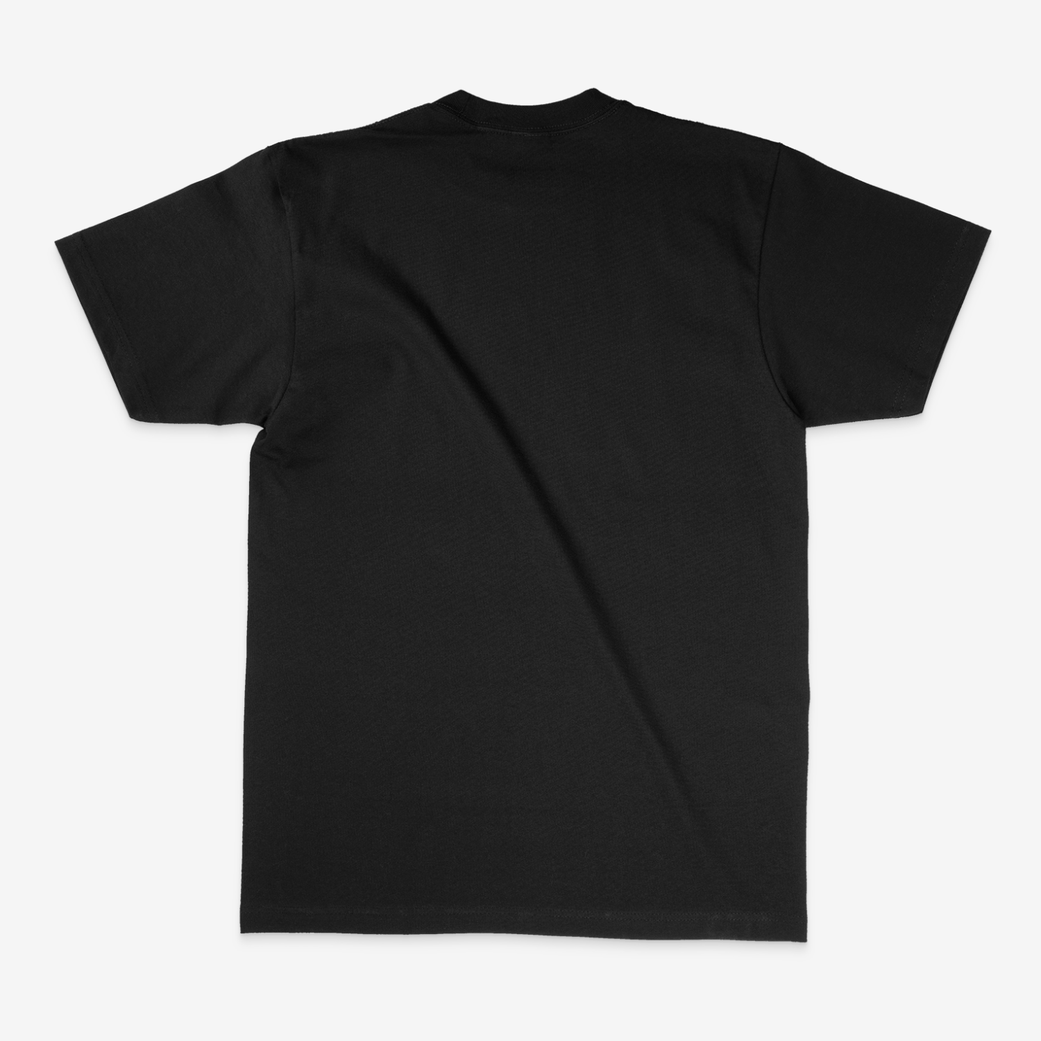 backside of black short sleeve t shirt