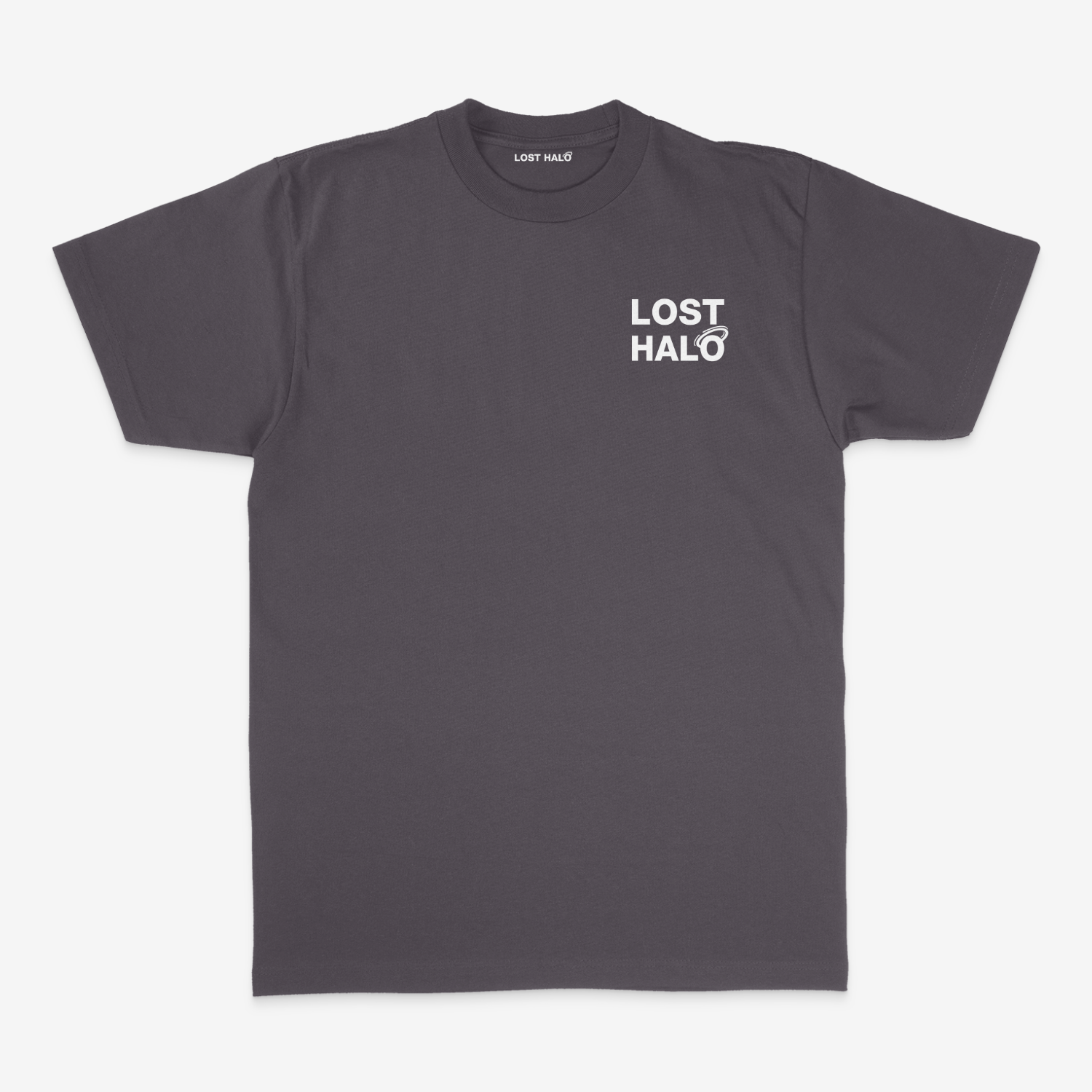 Gray T shirt with Lost Halo chest design