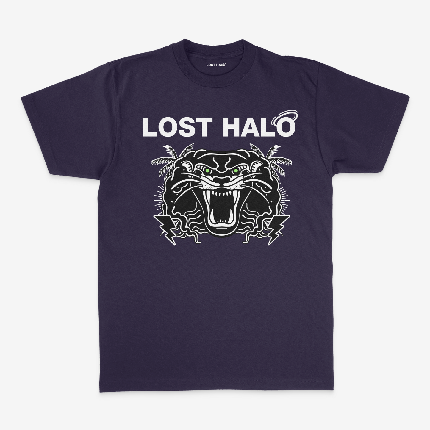 Navy tshirt with white Lost Halo tiger design on the front