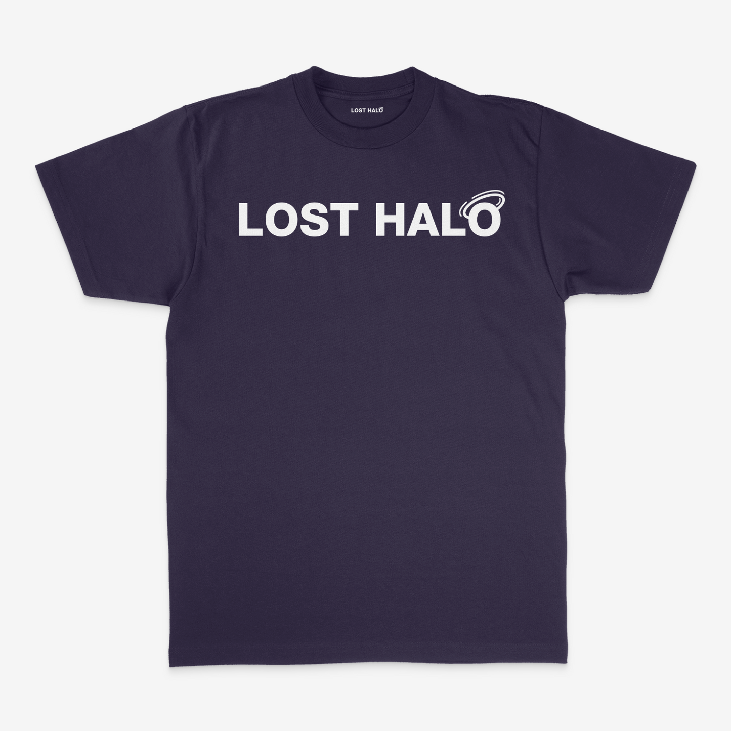 Navy Cotton short sleeve t shirt with whte Lost Halo Logo on chest