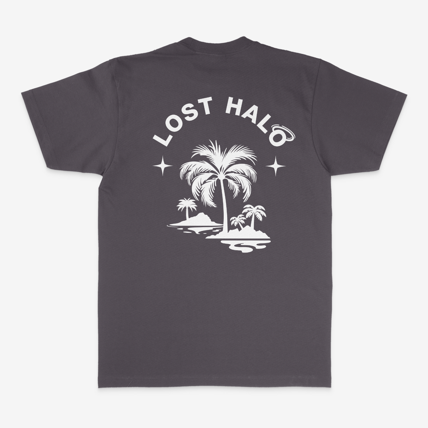 Gray Cotton tshirt with Lost Halo Palm tree design