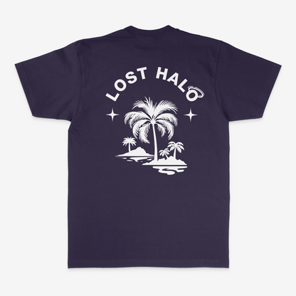 Navy Cotton tshirt with Lost Halo Palm tree design